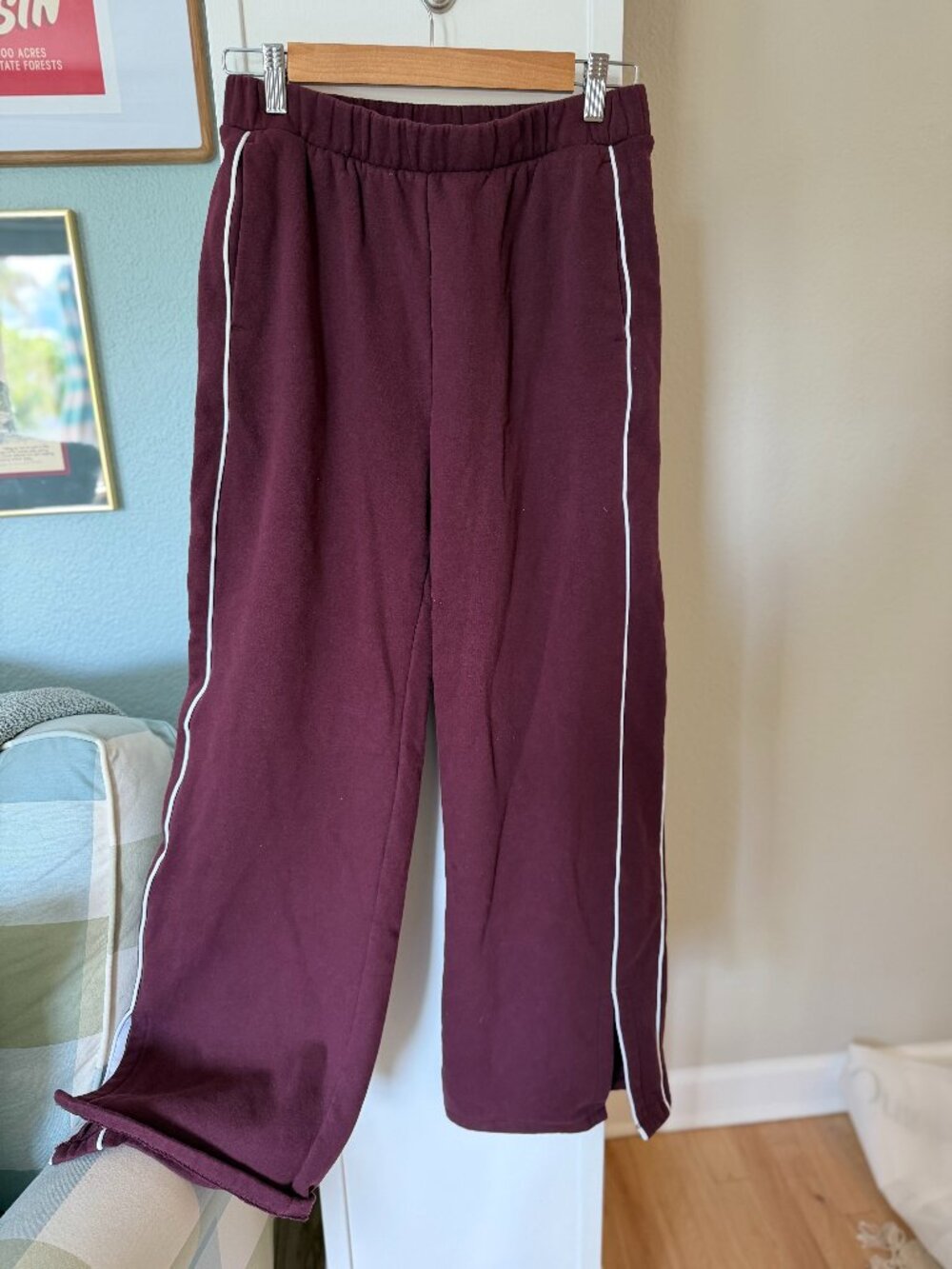 Beyond Yoga LuxeFleece Piper Wide Leg Pant, Dark Cherry Burgundy Split Hem, S/P